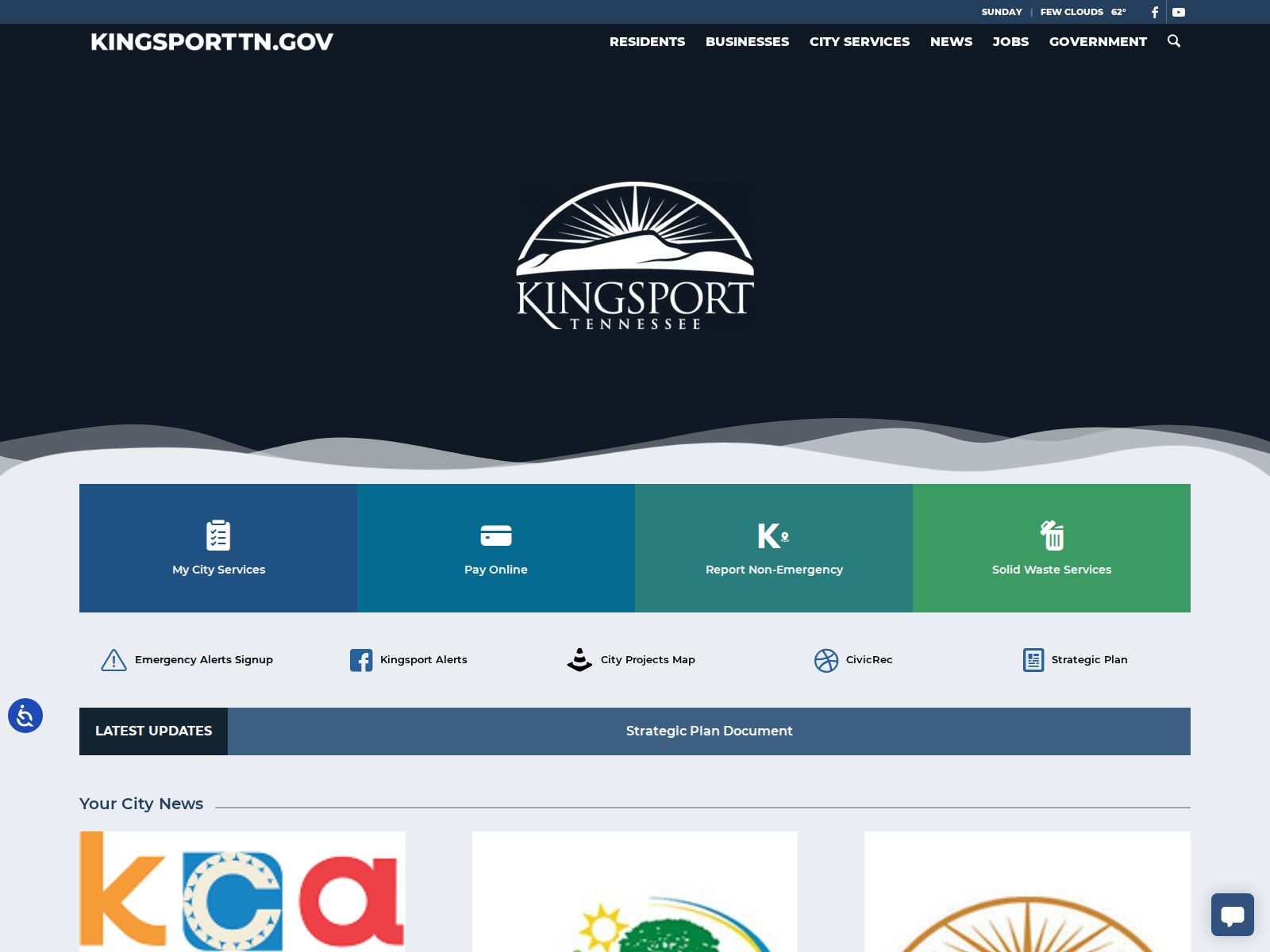 Screenshot of the City of Kingsport website homepage
