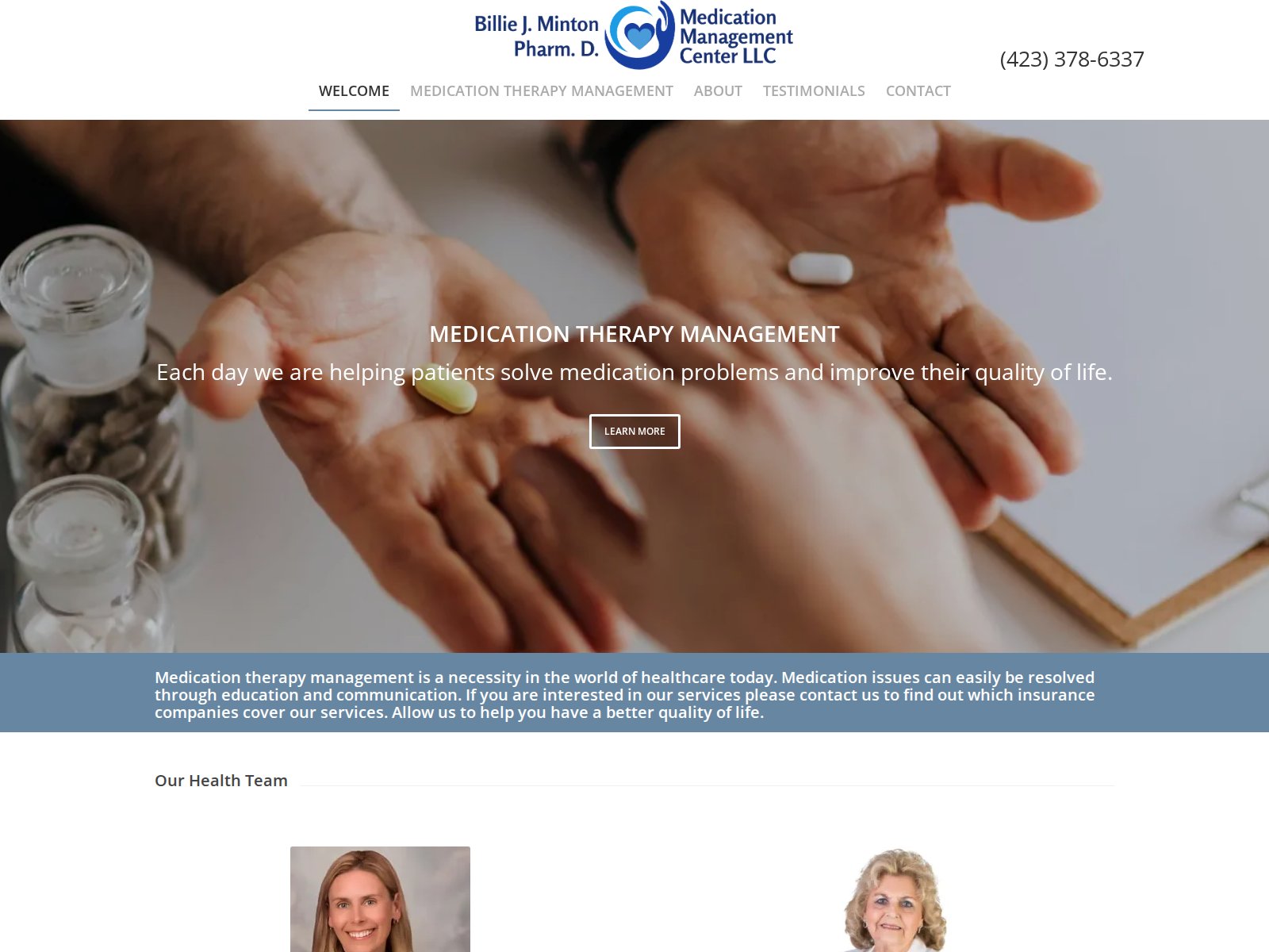Screenshot of the Medication Management Center website homepage